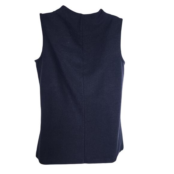 Talbots Womens High Neck Button Shoulder Top Small Navy Blue Ribbed Sleeveless - Picture 2 of 8